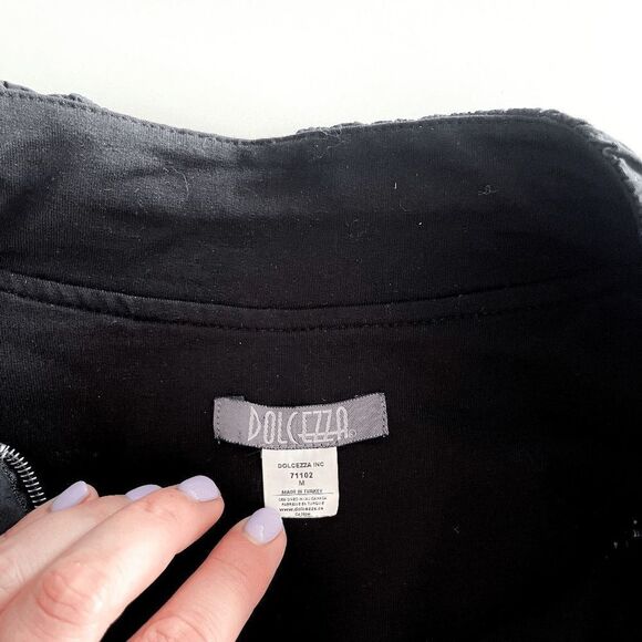 Dolcezza Special Design Women's Tweed Illusion Zip Cardigan Jacket Black Medium - Picture 4 of 7